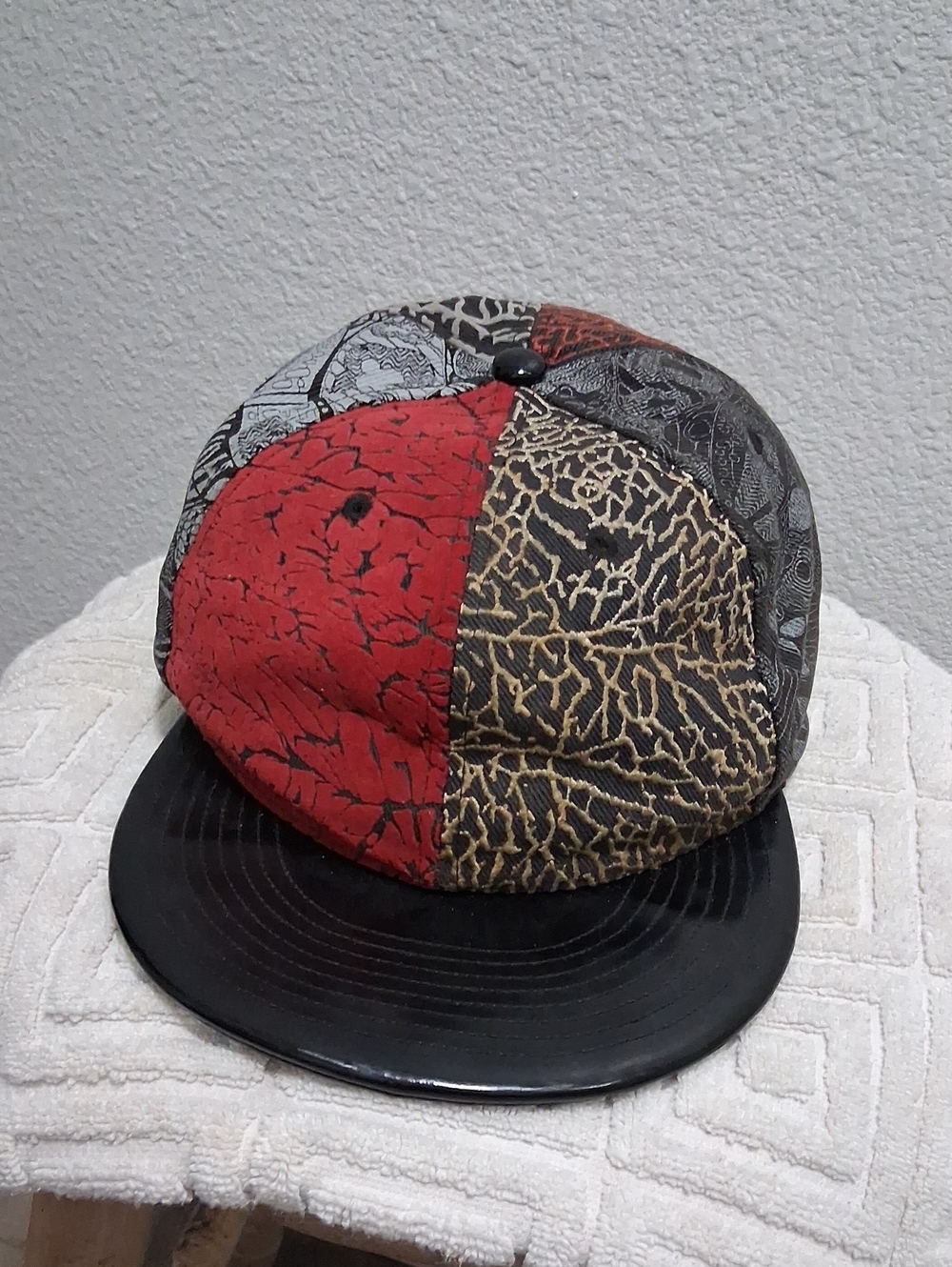 Jordan Patchwork Red, Black & Brown Snapback Hat